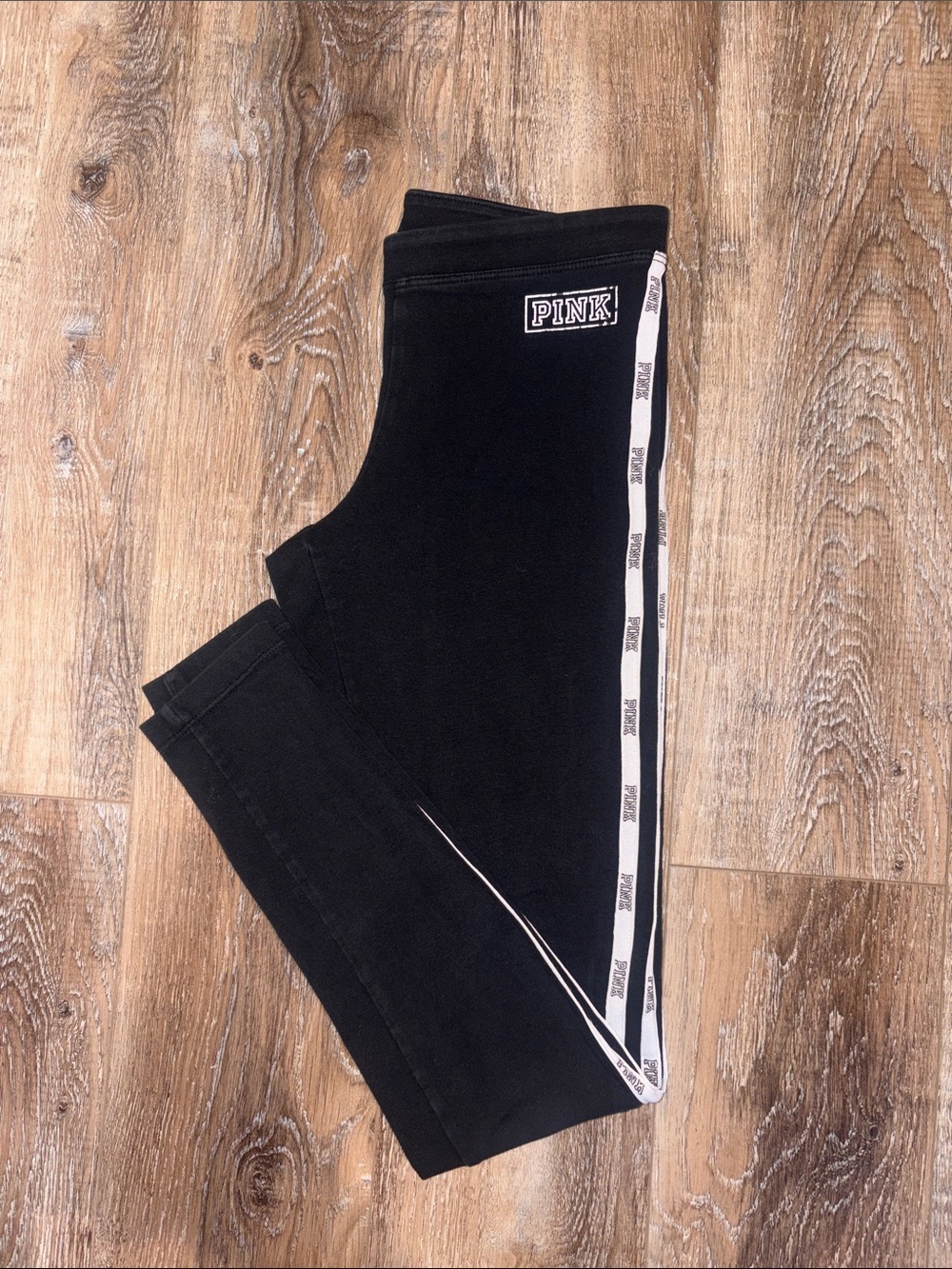 PINK Victoria's Secret Black Jeggings with White Branded Side Tape